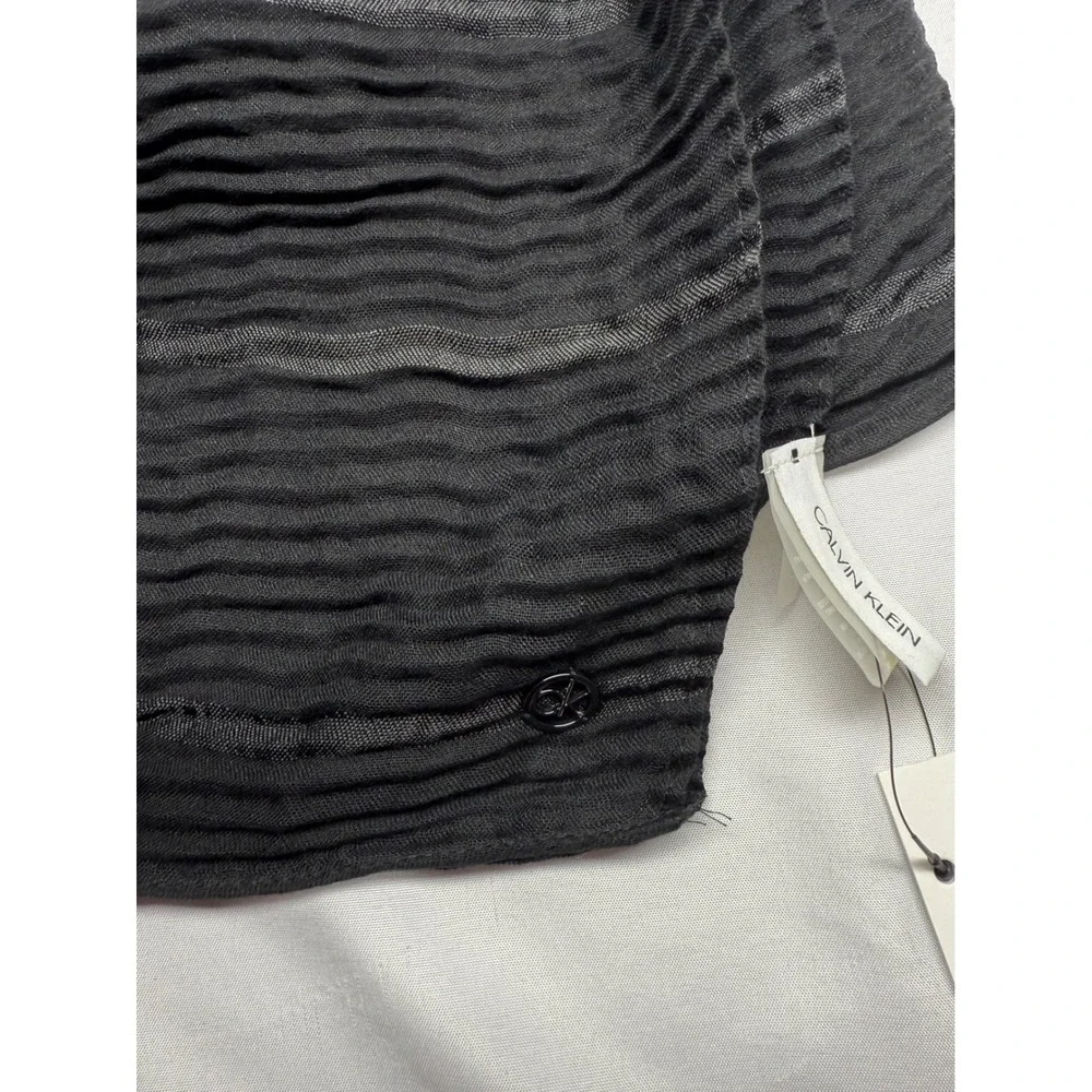 Calvin Klein Black Pleated Striped Lightweight Scarf Accessory Whimsigoth Gothic